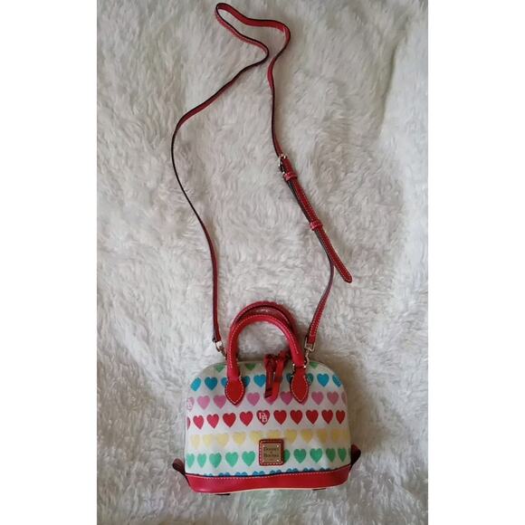 Dooney & Bourke Zip Crossbody Satchel Multi Heart Rainbow Hearts - Picture 2 of 14